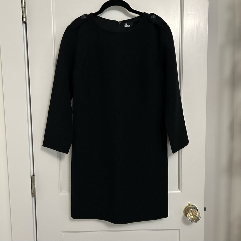 The Kooples Black 3/4 Sleeve Shift Dress with Shoulder Button Detail size Medium